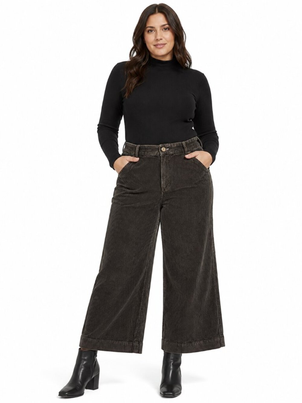 Wide-Leg Corduroy Pants in Dark Brown